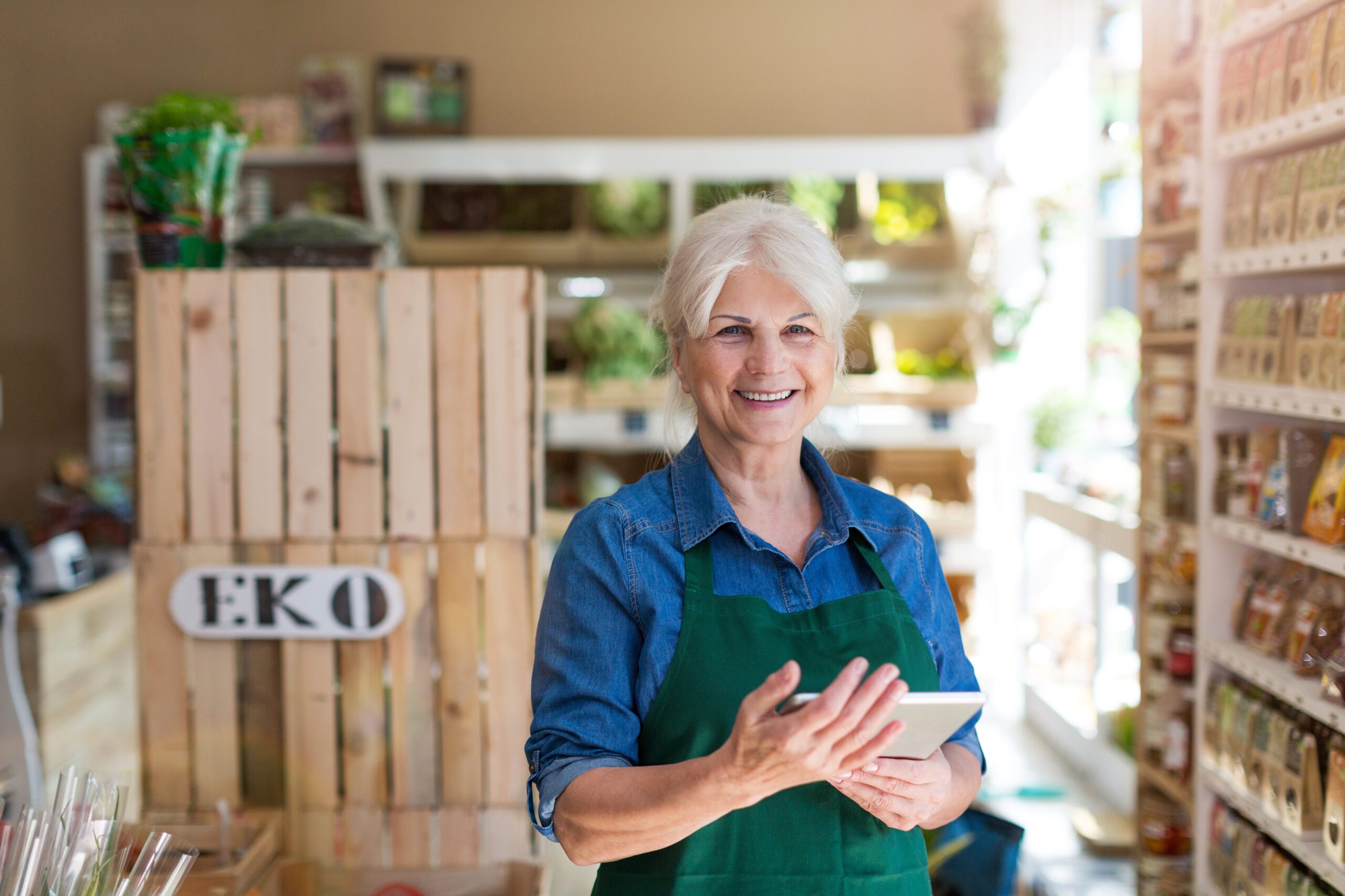 Veteran woman at grocery store